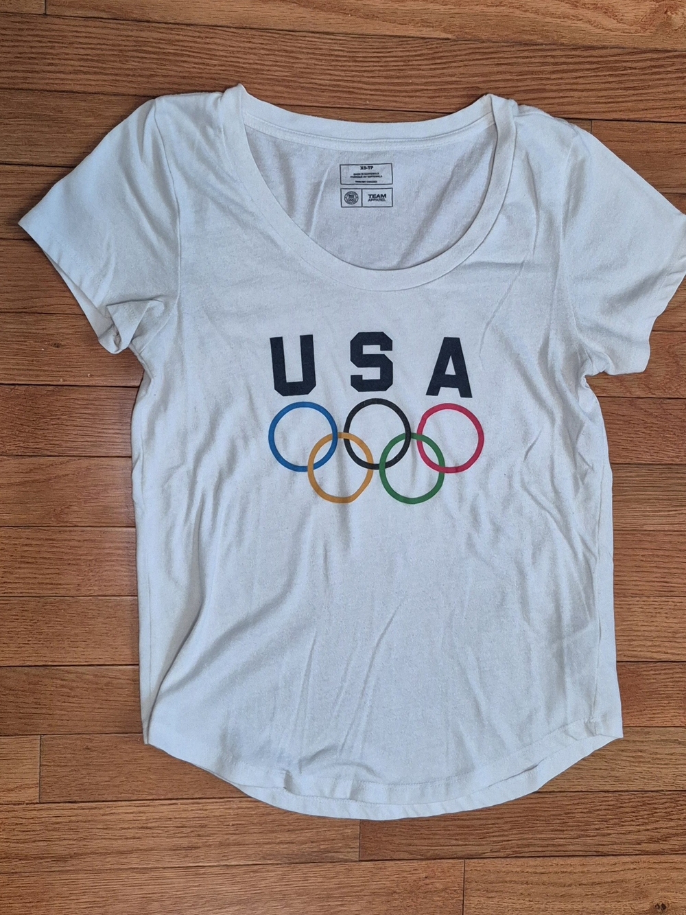 Team Apparel White USA Tee with Multicolor Olympic Rings